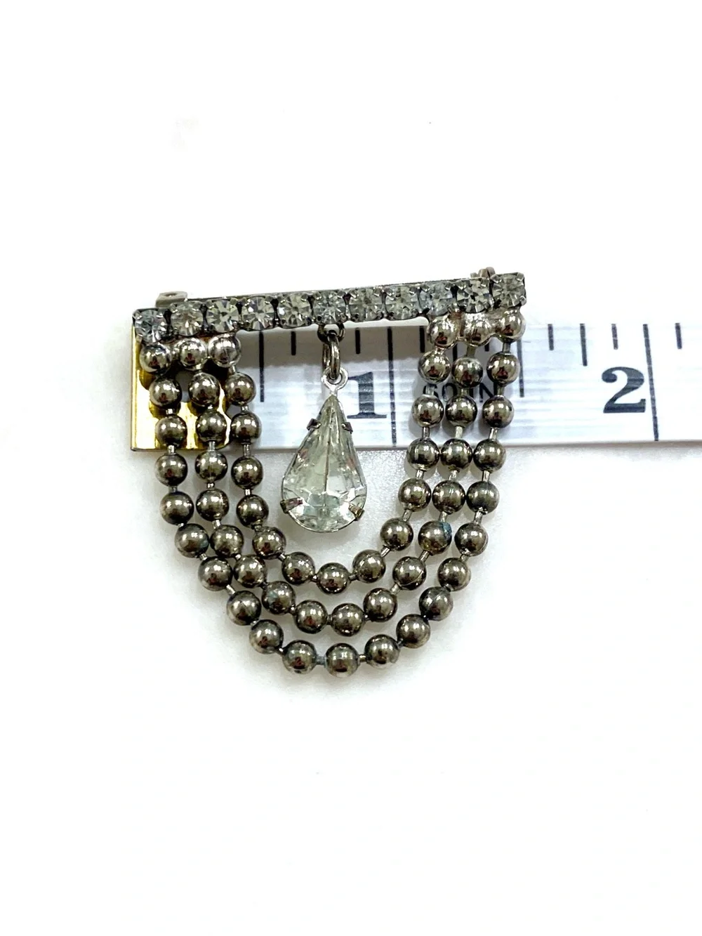 Vintage Silver-Tone Multi-Strand Teardrop Crystal Brooch